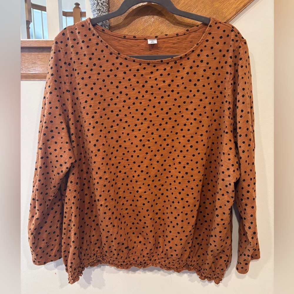 Old Navy Brown Polka Dot Long Sleeve Top XXL
